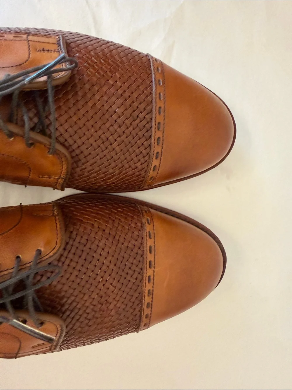 Allen Edmonds New Orleans Woven Leather Cap-Toe Derby in Tan/Brown Sz 10